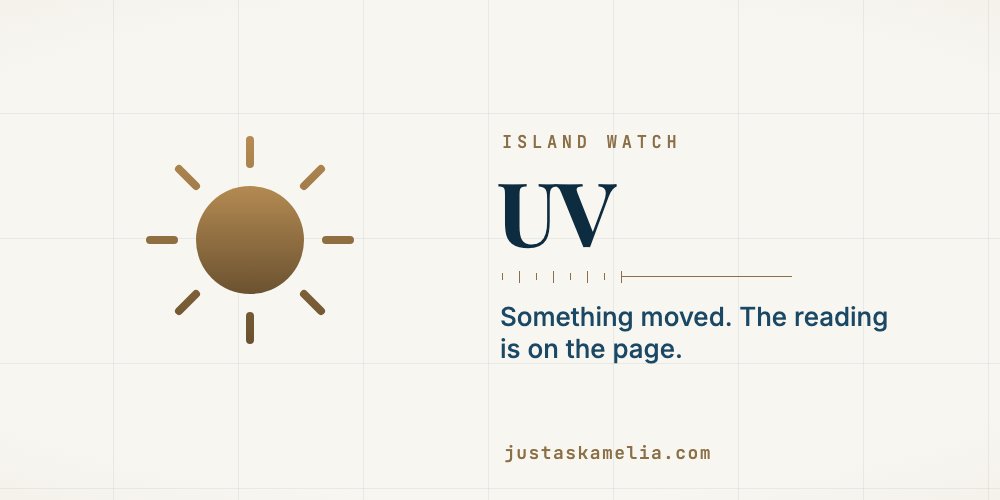 The UV card: an engraved sun with eight rays, and the words UV, something moved, the reading is on the page.