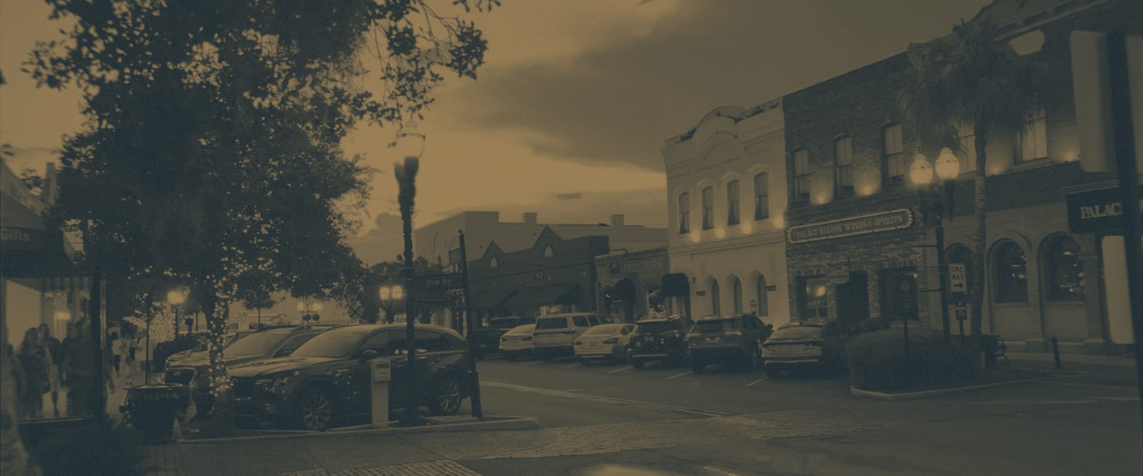 Centre Street at 2nd, at dusk