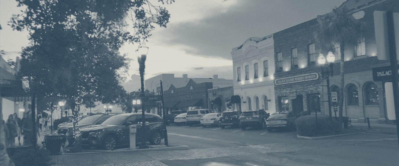 Centre Street at 2nd, at dusk